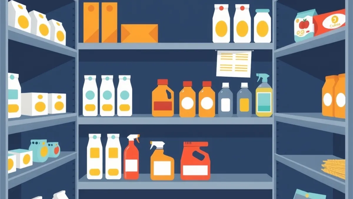Ilustracija rafova u marketu podeljenih po kategorijama