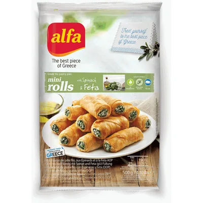 Smrznuto Testo Alfa Mini Rolls Sa Spanacem I Feta Sirom 500 g